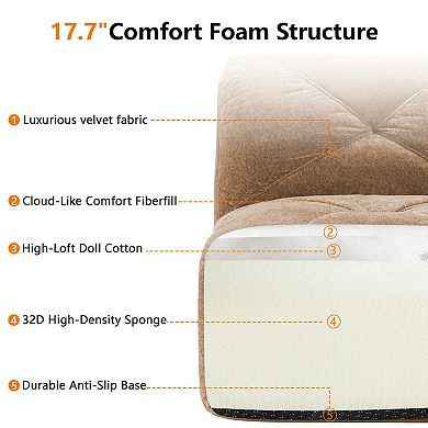 Pnronnc Boneless Sofa with Movable Footstools Velvet Modular Cloud Couch
