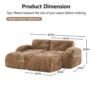 Pnronnc Boneless Sofa with Movable Footstools Velvet Modular Cloud Couch