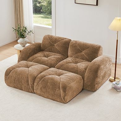 Pnronnc Boneless Sofa with Movable Footstools Velvet Modular Cloud Couch