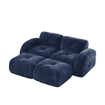 Pnronnc Boneless Sofa with Movable Footstools Velvet Modular Cloud Couch