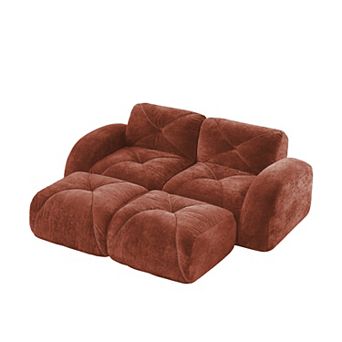 Pnronnc Boneless Sofa with Movable Footstools Velvet Modular Cloud Couch