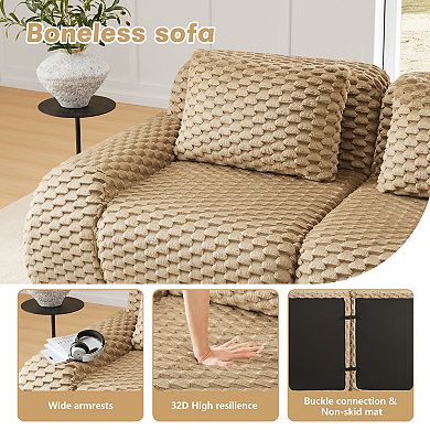 Pnronnc Modern L-Shaped Modular Sofa Oversized 2-Seater Boneless Couch with Movable Footstool