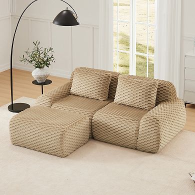 Pnronnc Modern L-Shaped Modular Sofa Oversized 2-Seater Boneless Couch with Movable Footstool