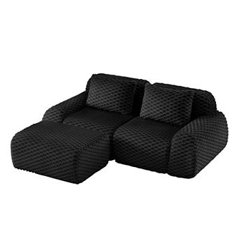 Pnronnc Modern L-Shaped Modular Sofa Oversized 2-Seater Boneless Couch with Movable Footstool