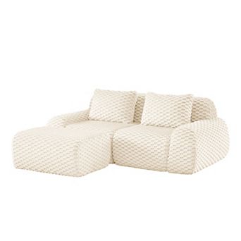 Pnronnc Modern L-Shaped Modular Sofa Oversized 2-Seater Boneless Couch with Movable Footstool