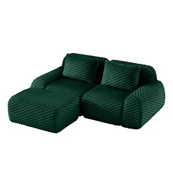 Pnronnc Modern L-Shaped Modular Sofa Oversized 2-Seater Boneless Couch with Movable Footstool