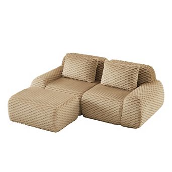 Pnronnc Modern L-Shaped Modular Sofa Oversized 2-Seater Boneless Couch with Movable Footstool