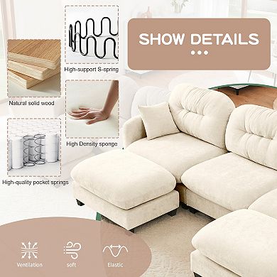 Pnronnc Modular Sectional Sofa L-Shaped Chenille Couch with Footstools and Throw Pillow