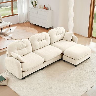 Pnronnc Modular Sectional Sofa L-Shaped Chenille Couch with Footstools and Throw Pillow