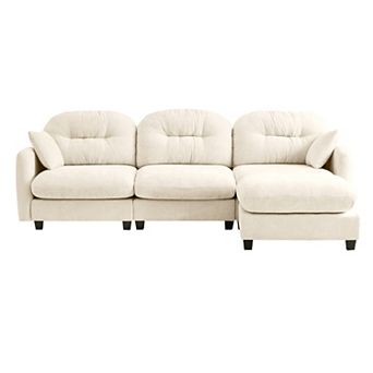 Pnronnc Modular Sectional Sofa L-Shaped Chenille Couch with Footstools and Throw Pillow