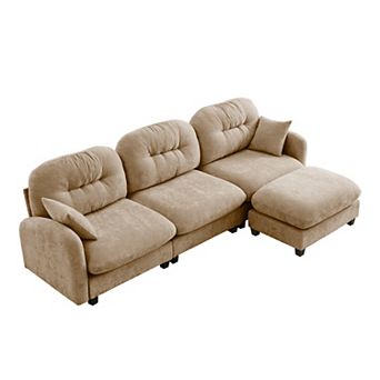 Pnronnc Modular Sectional Sofa L-Shaped Chenille Couch with Footstools and Throw Pillow