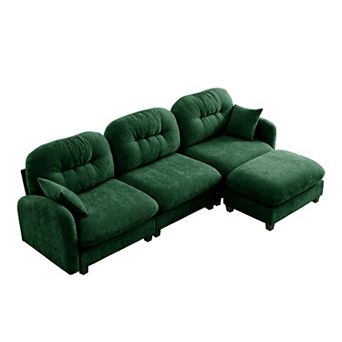 Pnronnc Modular Sectional Sofa L-Shaped Chenille Couch with Footstools and Throw Pillow