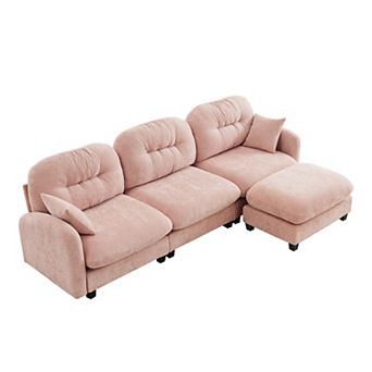 Pnronnc Modular Sectional Sofa L-Shaped Chenille Couch with Footstools and Throw Pillow