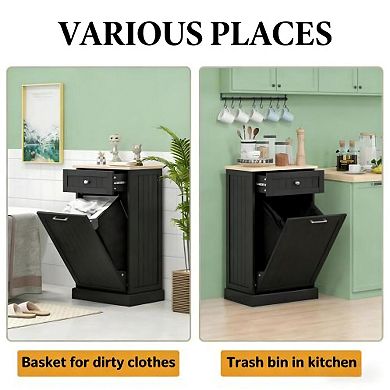 Pnronnc Storage Cabinet with Hidden Trash Bin Tilt-Out Recycling Cabinet with Drawer