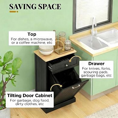 Pnronnc Storage Cabinet with Hidden Trash Bin Tilt-Out Recycling Cabinet with Drawer