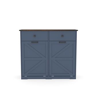 Pnronnc Double Tilt-Out Trash Cabinet 20 Gallon Recycling Bin Holder with Barn Door and Drawer