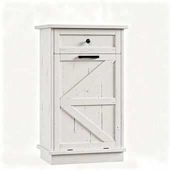 Pnronnc Tilt-Out Trash Can Cabinet 10 Gallon Recycling Bin with Drawer Freestanding Kitchen Cabinet
