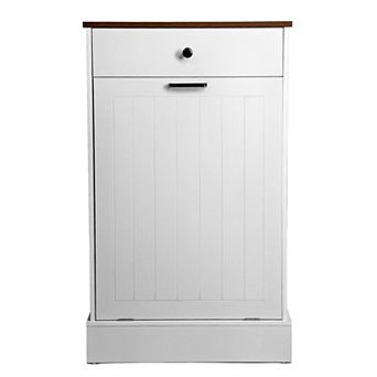 Pnronnc Tilt-Out Trash Can Cabinet with Drawer Hidden Wooden Garbage Cabinet Freestanding