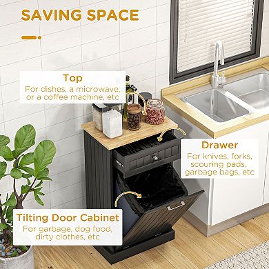 Pnronnc Kitchen Tilt-Out Trash Can Cabinet Freestanding Recycling Bin Holder with Drawer