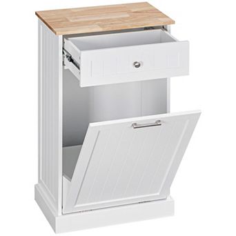 Pnronnc Kitchen Tilt-Out Trash Can Cabinet Freestanding Recycling Bin Holder with Drawer