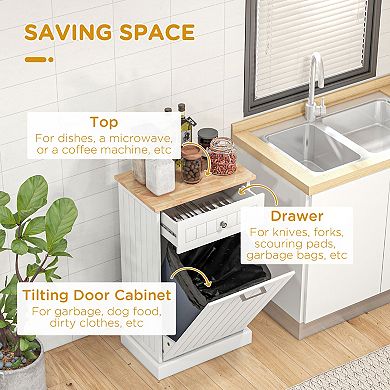 Pnronnc Kitchen Tilt-Out Trash Can Cabinet Freestanding Recycling Bin Holder with Drawer