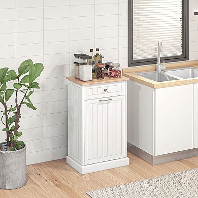 Pnronnc Kitchen Tilt-Out Trash Can Cabinet Freestanding Recycling Bin Holder with Drawer