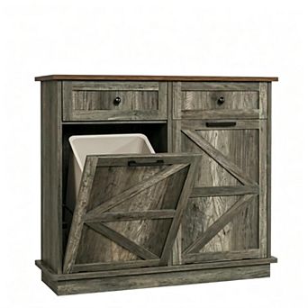 Pnronnc Double Tilt-Out Trash Can Cabinet 20 Gallon Recycling Bin with Drawers