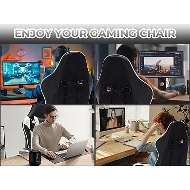 Pnronnc Gaming Chair with Footrest, Ergonomic Computer Chair with Massage Lumbar Support