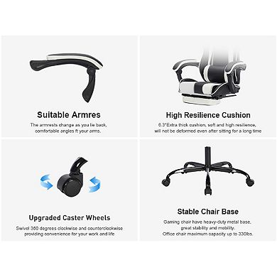 Pnronnc Gaming Chair with Footrest, Ergonomic Computer Chair with Massage Lumbar Support
