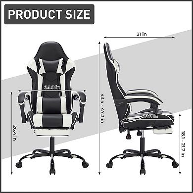 Pnronnc Gaming Chair with Footrest, Ergonomic Computer Chair with Massage Lumbar Support