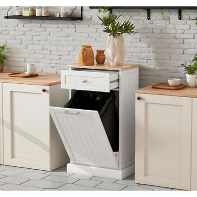 Pnronnc Kitchen Tilt-Out Trash Can Cabinet Hidden Bin Recycling Cabinet Freestanding