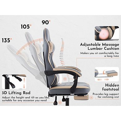 Pnronnc Gaming Chair with Footrest Ergonomic Computer Chair with Massage Lumbar Support