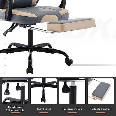 Pnronnc Gaming Chair with Footrest Ergonomic Computer Chair with Massage Lumbar Support