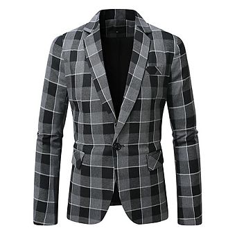 Men Casual Slim Fit Checkered Plaid Blazer Sports Coat for Wedding Party