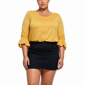 Plus Size Pleated Bell Sleeve Blouse