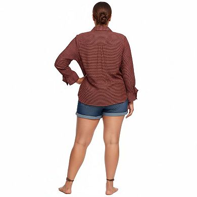 Plus Size Bell Cuff Button Down Shirt Blouse