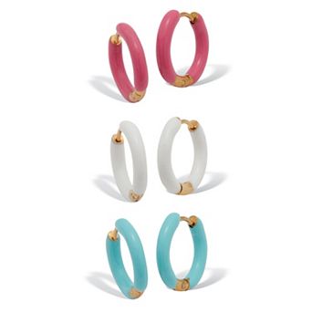 PalmBeach Jewelry 3-Pair Stainless Steel Enamel Color Fun Huggie Hoop Earrings