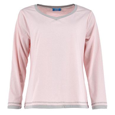 CTM Women's Cotton Blend Long Sleeve V-Neck Pajama Set