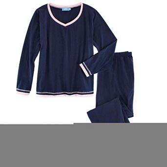 CTM Women's Cotton Blend Long Sleeve V-Neck Pajama Set