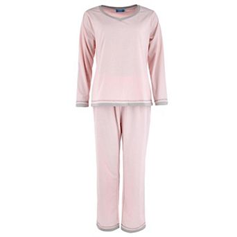 CTM Women's Cotton Blend Long Sleeve V-Neck Pajama Set