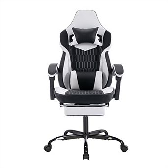 Pnronnc Gaming Chair with Footrest Ergonomic High Back PVC Leather Office Gamer Chair
