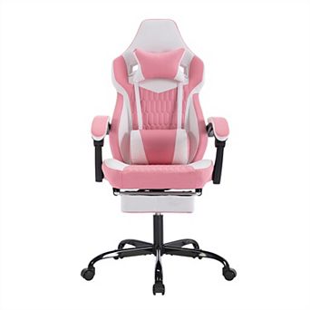 Pnronnc Gaming Chair with Footrest Ergonomic High Back PVC Leather Office Gamer Chair