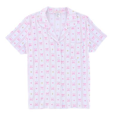 CTM Women's Notched Collar Bow Striped Pajama Set by Gabriella