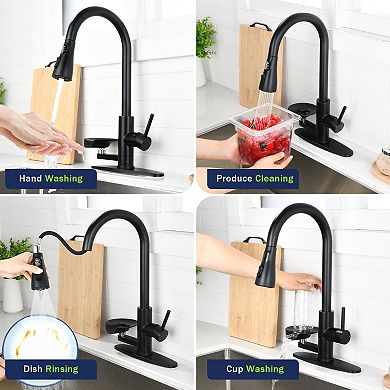 Pnronnc 3 in 1 Kitchen Faucet with LED Temperature Display Glass Rinser Pull Down Sprayer