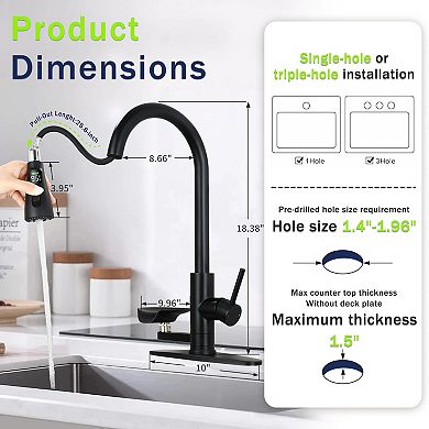 Pnronnc 3 in 1 Kitchen Faucet with LED Temperature Display Glass Rinser Pull Down Sprayer