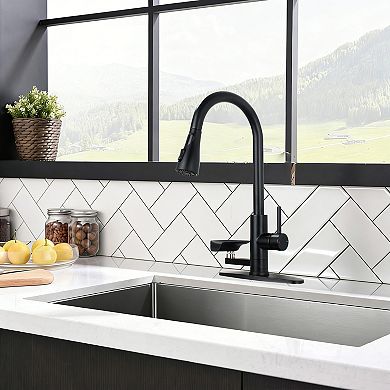 Pnronnc 3 in 1 Kitchen Faucet with LED Temperature Display Glass Rinser Pull Down Sprayer