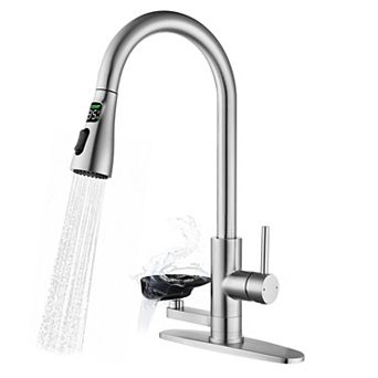 Pnronnc 3 in 1 Kitchen Faucet with LED Temperature Display Glass Rinser Pull Down Sprayer