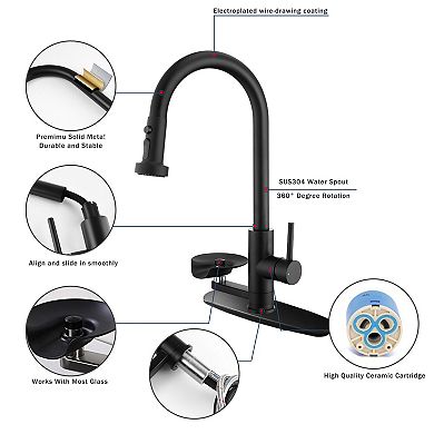 Pnronnc 3 in 1 Kitchen Faucet with Glass Rinser Pull Down Sprayer High Arc Faucet