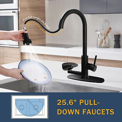 Pnronnc 3 in 1 Kitchen Faucet with Glass Rinser Pull Down Sprayer High Arc Faucet