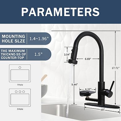Pnronnc 3 in 1 Kitchen Faucet with Glass Rinser Pull Down Sprayer High Arc Faucet